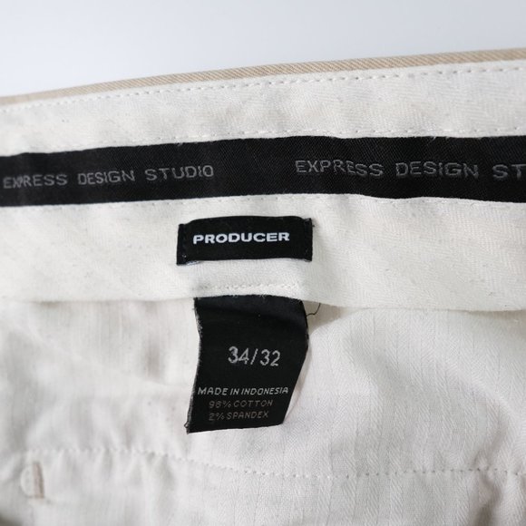 Express Producer Mens 33x32 Beige Pinstripes Flat Front Dress Pants - Picture 6 of 10